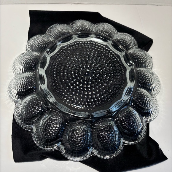 VTG Indiana Glass Hobnail Deviled Egg Dish Platter Clear Ribbed Scalloped 11.25” - Picture 2 of 9
